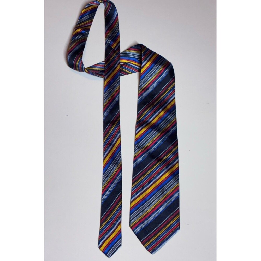 Bullock & Jones M necktie Navy Multicolor Striped Italian 100% Silk Classic